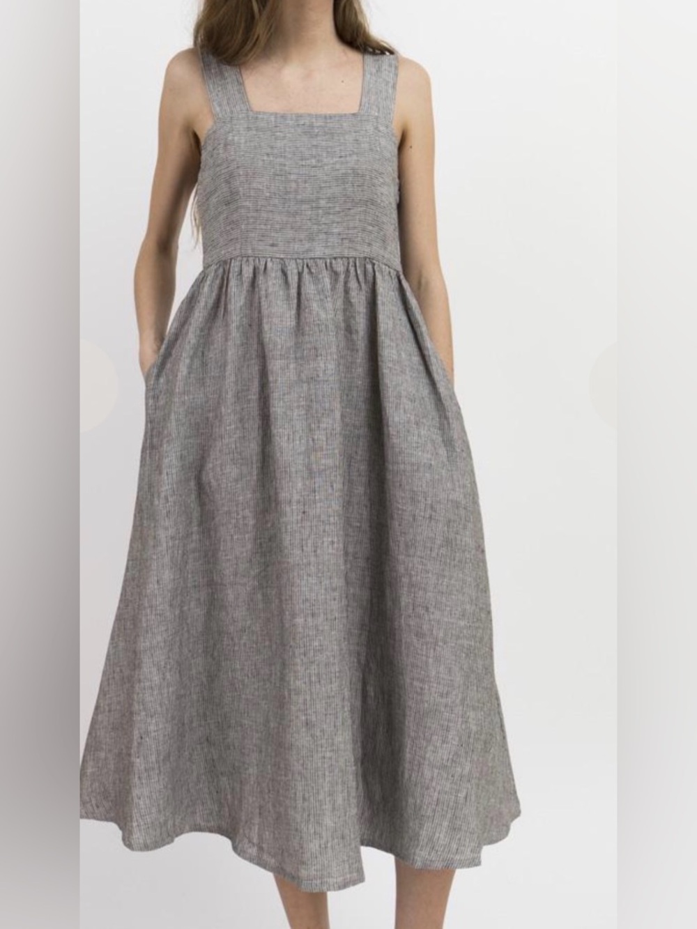 Linen Gray Striped Midi Sundress